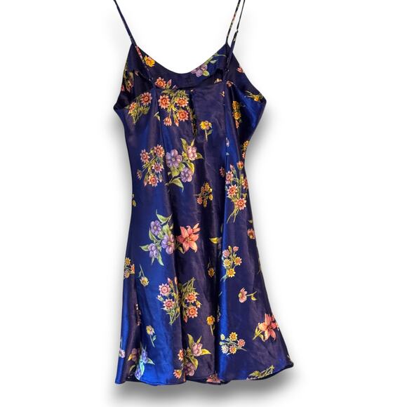 Vintage Kathryn Navy Floral Satin Pajama Set Nightgown and Robe Medium - Picture 7 of 13